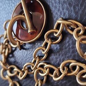 Elegant Kenneth Jay Lane Gold and Brown Chain Necklace